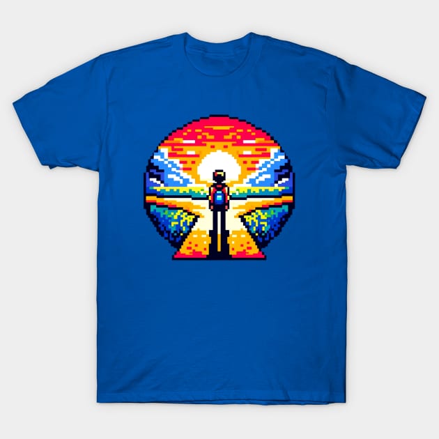 Pixelated Crossroads - 8-Bit Life Choices Art T-Shirt by Pixel Punkster